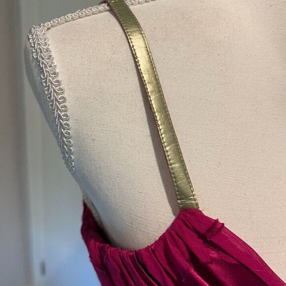 Anne Klein Fuschia Floral Silk Midi Dress w gold straps, Size 2 - Picture 4 of 16